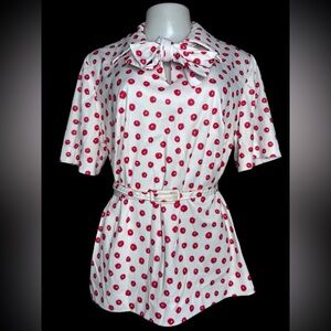 VTG 60s 70s Amy Adams for Sakowitz Polka Dot Mod Blouse Top Bow Secretary M/L